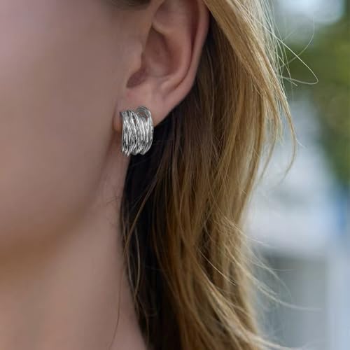Chunky Clip On Earrings for Women Earrings Non-piercing Hoop Earrings - color: Silver