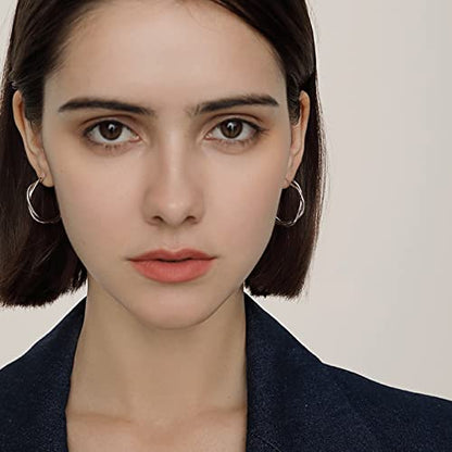Hoop Earrings for Women, 14K Gold Sterling Silver Chunky Twisted Hoops Earring Hypoallergenic Ear Jewelry - color: Silver-28mm