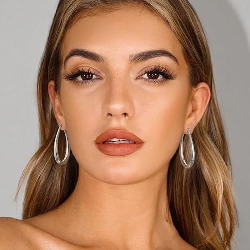 Gacimy Chunky Hoop Earrings for Women, 14K Gold Plated Oval Hoop Earrings with 925 Sterling Silver Post - color: Silver, size: 40mm