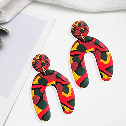 Unique Geometric Irregular Polymer Clay Acrylic Earrings for Women Spring Colorful Spray Paint Simple Personality and Geometric U-Shape Drop Earrings