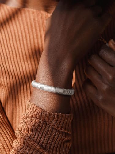 U7 Stretch Bracelets for Women Stainless Steel 18K Gold Plated Bangle Bracelets,Non Tarnish Link Bracelets,10mm,16mm,20mm - color: 02.Stainless Steel-10mm