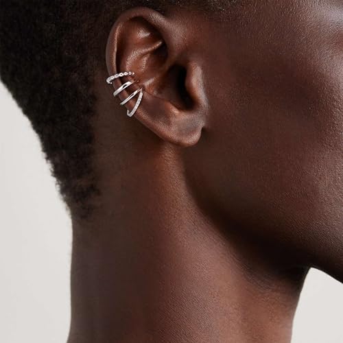 Gold Ear Cuffs Earrings for Women Non Piercing Clip on Cartilage Earrings | Trendy Gold Ear Cuff,Cartilage Clip on Earrings,Thin Huggie Hoop CZ Earring Set ,Fashion Jewelry,Non Tarnish,Gift - style: 3pc double cz-sl