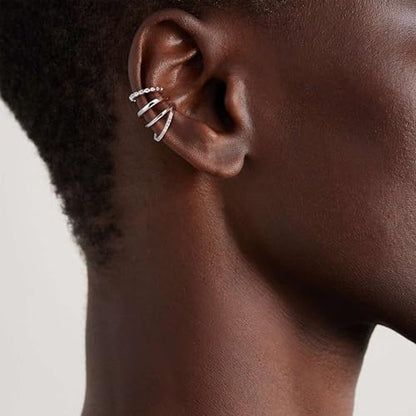 Gold Ear Cuffs Earrings for Women Non Piercing Clip on Cartilage Earrings | Trendy Gold Ear Cuff,Cartilage Clip on Earrings,Thin Huggie Hoop CZ Earring Set ,Fashion Jewelry,Non Tarnish,Gift - style: 3pc double cz-sl