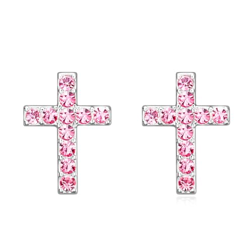 Cross Stud Earrings for Women,Initial Letter Cross Earrings Gifts Jewelry for Women - color: 10-October-Pink