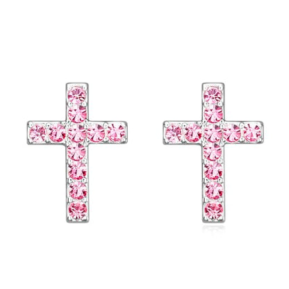 Cross Stud Earrings for Women,Initial Letter Cross Earrings Gifts Jewelry for Women - color: 10-October-Pink