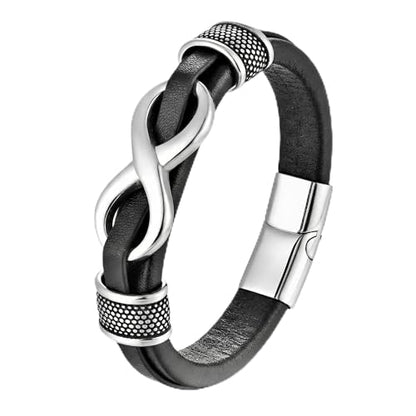 Men's Leather Infinity Bracelet Stainless Steel Number 8 Wristband Cuff Bangle Bracelets Gifts for Men, 8.3 & 9.1 inches - color: 04.Genuine leather & silver infinity, size: 8.3inch(Fits most wrists.)