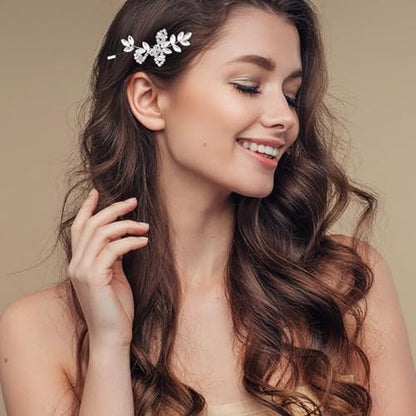 4Pcs Rhinestone Bridal Hair Clip, Crystal and Pearl Wedding Hair Clips, Sparkling Party Accessories Elegant Barrette for Bridemaids Flower Girl