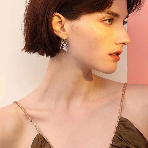 14K Gold Teardrop Crystal Leverback Earrings Sparkly Rhinestone Water Droplet Dangle Drop Earrings For Women - color: Wine Red