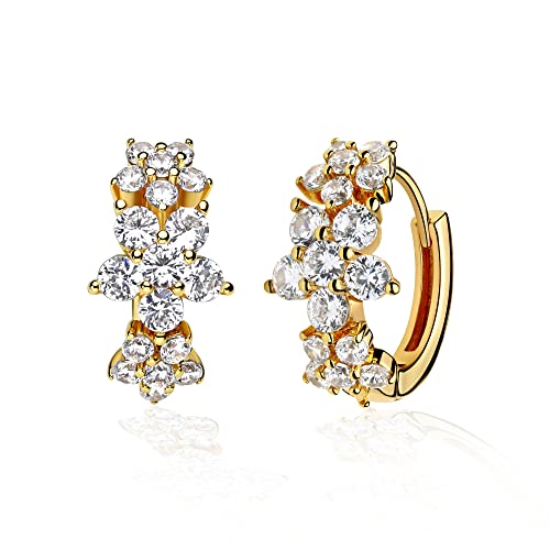 Cubic Zirconia Huggie Earrings 14k Gold Plated Tiny Earrings Small Huggie Hoop Earrings Simple Lightweight Hoops Gift for Women - color: 3flowers