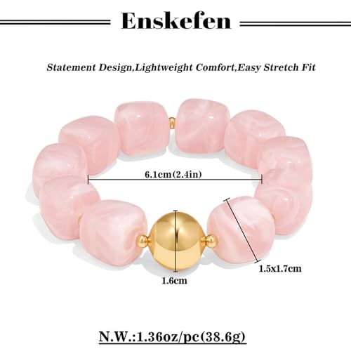 Multicolor Chunky Beaded Bracelet for Women Bold Acrylic Resin Stretch Bracelet Summer Beach Statement Bracelets Trendy Elastic Bangle Jewelry - color: Bead bracelet-pink