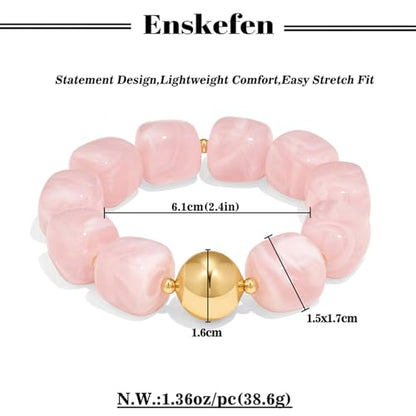 Multicolor Chunky Beaded Bracelet for Women Bold Acrylic Resin Stretch Bracelet Summer Beach Statement Bracelets Trendy Elastic Bangle Jewelry - color: Bead bracelet-pink