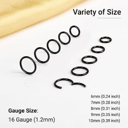 LEE&RO 16G 6MM 7MM 8MM 9MM 10MM Hinged Clicker Septum Rings 16G Nose Hoop Tragus Helix Cartilage Hoop Earrings - color: black