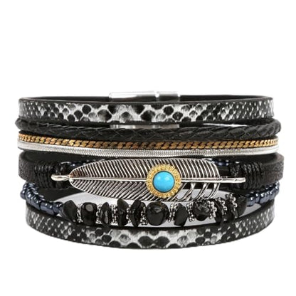 Long tiantian Boho Western Bracelets for Women Leather Wrap Bracelets Turquoise Bracelet Western Jewelry Country Concert Outfits - color: A5:black