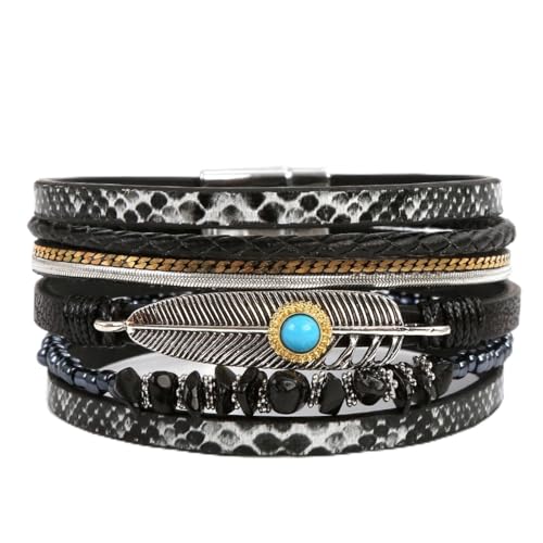Long tiantian Boho Western Bracelets for Women Leather Wrap Bracelets Turquoise Bracelet Western Jewelry Country Concert Outfits - color: A5:black