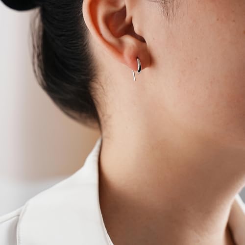CHIC & ARTSY 925 Sterling Silver Open Hoop Earrings Small Hoop Earrings for Women Half Hoop Cartilage Piercing Adjustable Huggie Earrings - color: U:Silver 10mm