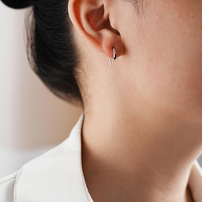 CHIC & ARTSY 925 Sterling Silver Open Hoop Earrings Small Hoop Earrings for Women Half Hoop Cartilage Piercing Adjustable Huggie Earrings - color: U:Silver 10mm