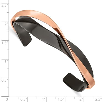 Chisel Layered Twist Cuff Bangle in Black & Rose IP-Plated Steel