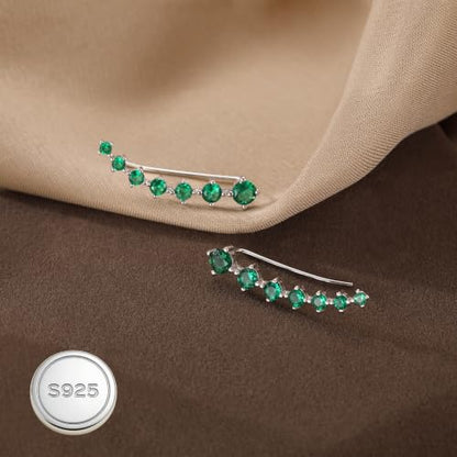 Reffeer Solid 925 Sterling Silver 7 Crystals Cuff Earrings Climber for Women Crawler Earrings Wraps - color: F-Green CZ