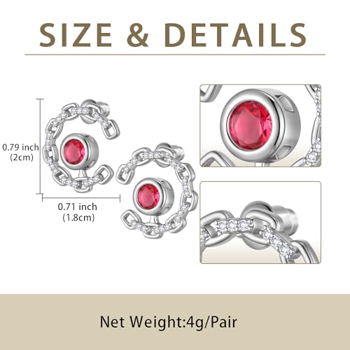 Elegant C-Shaped Crystal Stud Earrings with Birthstone Earring Silver Plated Fashion Jewelry for Women CE0003 - color: Red- July
