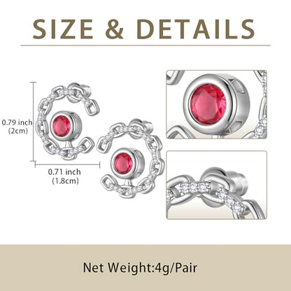 Elegant C-Shaped Crystal Stud Earrings with Birthstone Earring Silver Plated Fashion Jewelry for Women CE0003 - color: Red- July