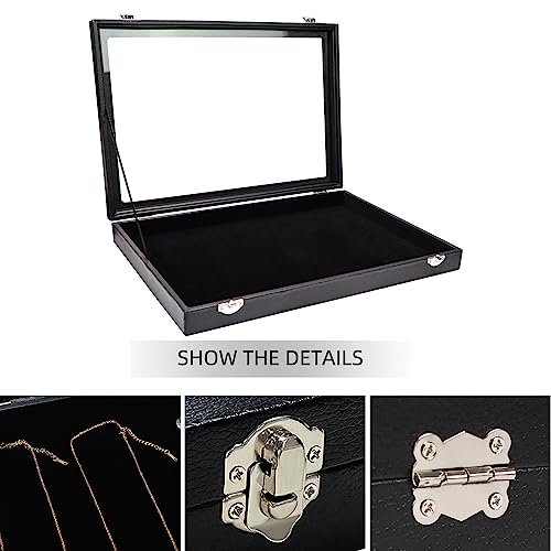 Wudygirl Leather Jewelry Organizer Tray with Lid 13.7"x9.4" Black | Empty Jewelry Organizer with Velvet Liner, Ideal for Jewelry Storage, Dresser Drawer or Gift, Dustproof Design - style: Empty Tray