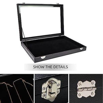 Wudygirl Leather Jewelry Organizer Tray with Lid 13.7"x9.4" Black | Empty Jewelry Organizer with Velvet Liner, Ideal for Jewelry Storage, Dresser Drawer or Gift, Dustproof Design - style: Empty Tray