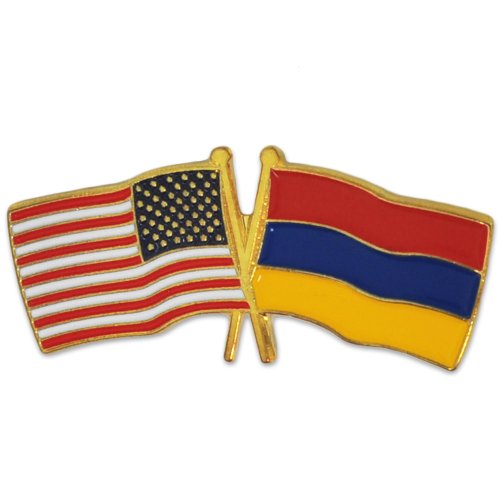 PinMart Crossed American Flag Lapel Pin - Gold Color Plated Enamel Pins - color: Armenia Gold-Color Plated, size: 25 Pack