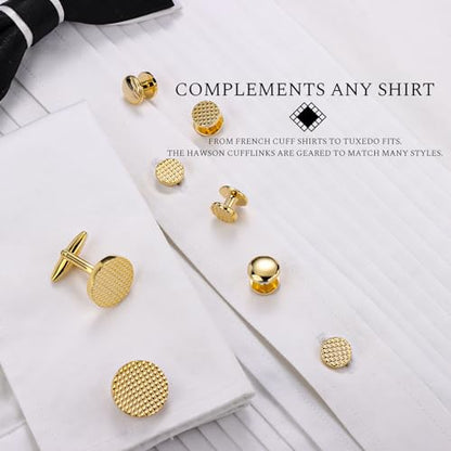 HAWSON Silver/Gold Cufflinks for Men with Tuxedo Shirt Studs,Men Accessories Jewelry with Gift Box,Gifts for Family,Best Friend on Wedding Business Birthday Anniversary - color: Gold ( Cufflinks with 6 Tux)