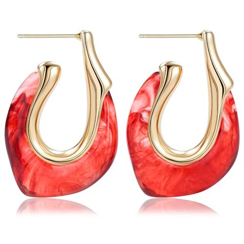 Acrylic Gold Hoop Earrings Chunky Huggie Statement Vintage Earrings Cute Resin Drop Earring Trendy Jewelry Gifts for Women - color: Burgundy, size: Hoop