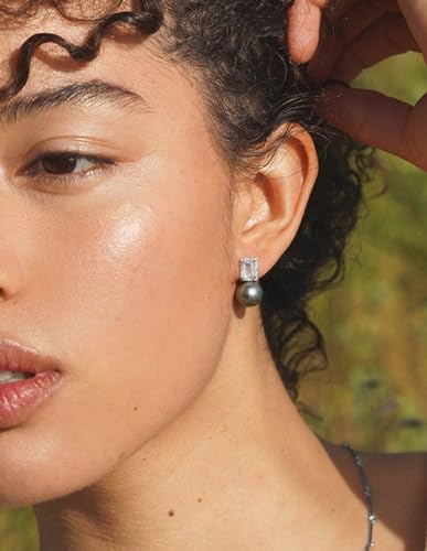 925 Sterling Silver Hoop Handpicked AAA+ Quality 7.5-8mm White Freshwater Cultured Pearl Dangle Drop Earrings Jewelry for Women - color: 6. Silver Plated Gray Pearl