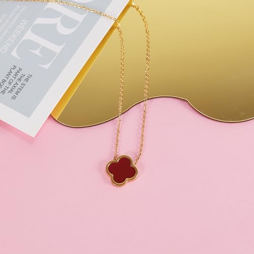 Delicacy Clover Bracelets Necklace Set:Clover Necklaces Clover Bracelet Women Link Bracelets Cute Gold Jewelry - color: Red-Gold