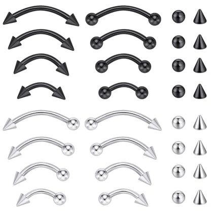 intera Surgical Steel 16G Eyebrow Piercing Jewelry Vertical Labret Lip Rings Jewelry for Women Men Curved Barbell Rook Daith Piercing Jewelry 6mm/8mm/10mm/12mm