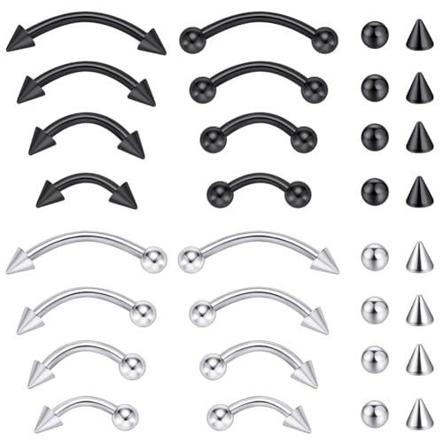 intera Surgical Steel 16G Eyebrow Piercing Jewelry Vertical Labret Lip Rings Jewelry for Women Men Curved Barbell Rook Daith Piercing Jewelry 6mm/8mm/10mm/12mm