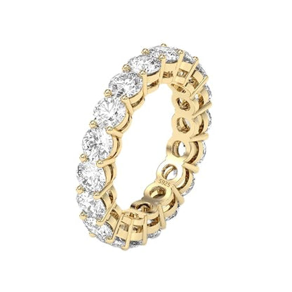 4mm 925 Sterling Silver Rings Gold Engagement Wedding Band Eternity Cubic Zirconia Round Simulated Diamond Stackable Ring for Women - color: Gold