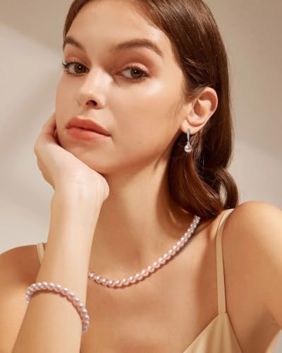 Pearl Necklaces for Women,Pearl Necklaces Earrings Bracelet Jewelry Set | Pearl Jewelry Set for Women, Mother's Day,Christmas,Graduation,Wedding,Anniversary,Birthday Gifts for Women
