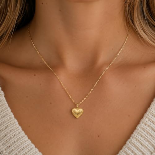 Gold Puffed Heart Charm - 14/10 Karat Gold - High Polish Diamond-Cut Pendant - 3D Jewelry - Great for Gifts - size: Large