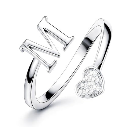 Lunvky Birthday Gifts Silver Initial Rings for Women Teen Girl Kids Trendy Stuff Dainty 14K Gold Plated Adjustable Heart Letter Thumb Rings Pinky Cute Jewelry Personalized Gift - color: Silver, size: Initial-M