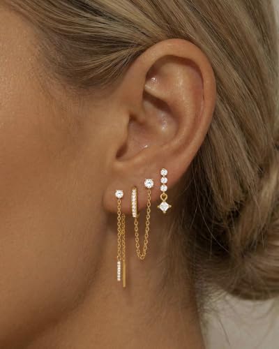 Gold Silver Earrings for Women Trendy 14K Gold Plated Dangle Hypoallergenic Cartilage Earrings Small 925 Sterling Silver Post Dainty Hoop Drop Pearl Earring Stacks Set Huggie Chain Earrings Jewelry - color: D-Hoop Earrings-Gold