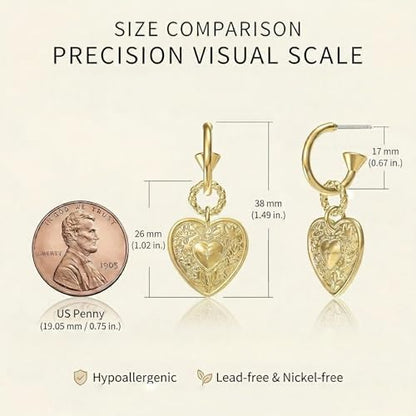 14K Gold Plated Heart Earrings for Women, Hypoallergenic Half Hoop Drop Earrings, Gift for Wife Mom Her by Febsky