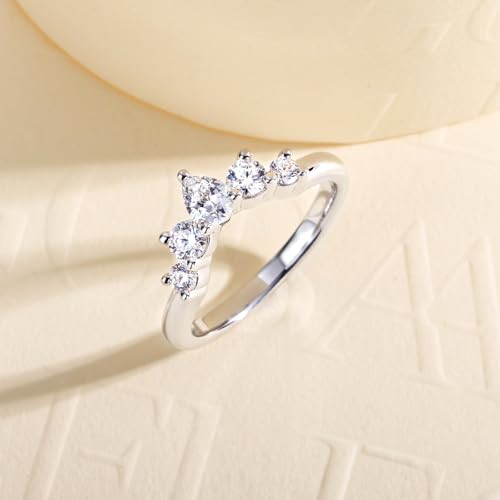 Cubic Zirconia Half Eternity Wedding Band Rings Round/Oval/Cushion Cut 5/6 Stones 5A Grade D Color CZ Stacking Band Engagement Promise Rings for Women - style: Raound & Pear