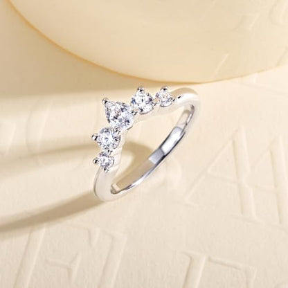 Cubic Zirconia Half Eternity Wedding Band Rings Round/Oval/Cushion Cut 5/6 Stones 5A Grade D Color CZ Stacking Band Engagement Promise Rings for Women - style: Raound & Pear