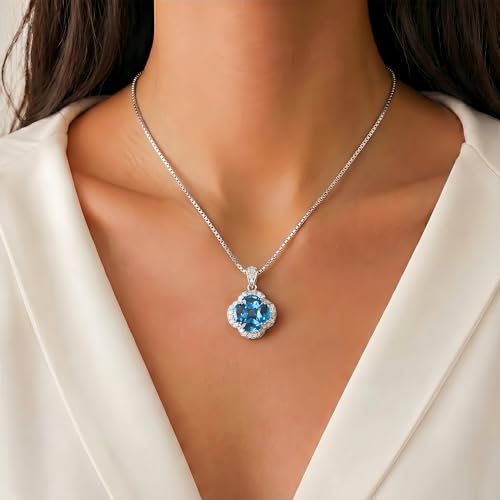 Green/Blue Zircon 4-Leaf Clover Jewelry Set – Necklace, Ring, Earrings – Women's Wedding & Evening Gift for Wife, Girlfriend, Mother – Comes with Gift Box - color: Blue Necklace