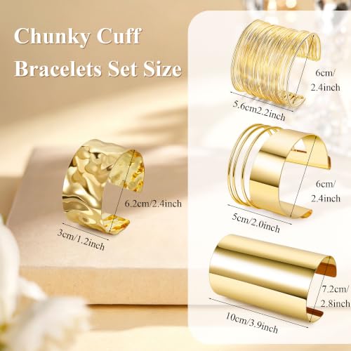 4PCS Chunky Cuff Bracelets Set for Women Hammered Chunky Bracelets Adjustable Open Wide Wire Bracelets Irregular Minimalist Coil Bangle Set Gold Silver Upper Arm Punk Jewelry - color: Gold B