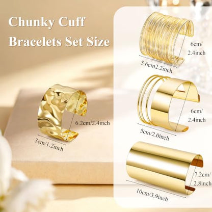 4PCS Chunky Cuff Bracelets Set for Women Hammered Chunky Bracelets Adjustable Open Wide Wire Bracelets Irregular Minimalist Coil Bangle Set Gold Silver Upper Arm Punk Jewelry - color: Gold B