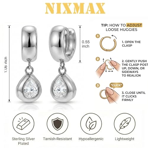NIXMAX Trendy Gold Dangle Earrings for Women, Chunky Statement CZ Hoops | Bezel-Set Cubic Zirconia Charm, 14K Gold Plated, Lightweight Hypoallergenic Jewelry, Fashion Accessories, Gifts for Women - color: SIlver-Chunky Teardrop Hoops
