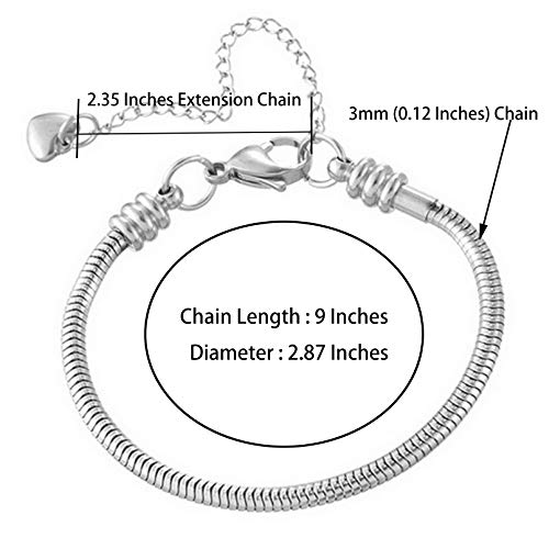 TGLS Women European Charm Bracelet Stainless Steel 3mm Snake Chain Bracelets Fits Charms Bead - style: 9 Inches