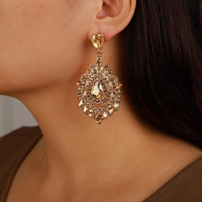 Denifery Wedding Teardrop Dangle Earrings Crystal Rhinestone Earrings Chandelier Earrings Rhinestone Dangle Drop Earrings for Wedding Prom Bride Bridesmaids (Champagne)