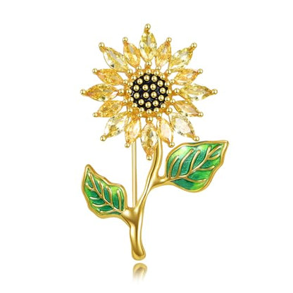 Sunflower Brooch with Natural Citrine for Women, 18k Gold Plated 925 Sterling Silver Sunflower Pins for Clothes, Yellow Sunshine Flower Brooches Jewelry - style: Style 1
