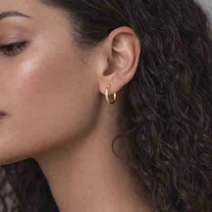 Gold Clip On Spring Hoop Earrings for Women - 14K Chunky Non Pierced Earring Plated Hoops Drop Dangle Earrings No Piercing Jewelry - color: Gold