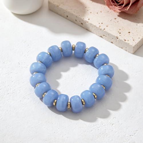 Chunky Beaded Bracelet for Women-Boho Bold Acrylic Resin Stretch Bracelets Trendy Summer Beach Elastic Bangle Vacation Jewelry Accessories - color: Style 1-Blue